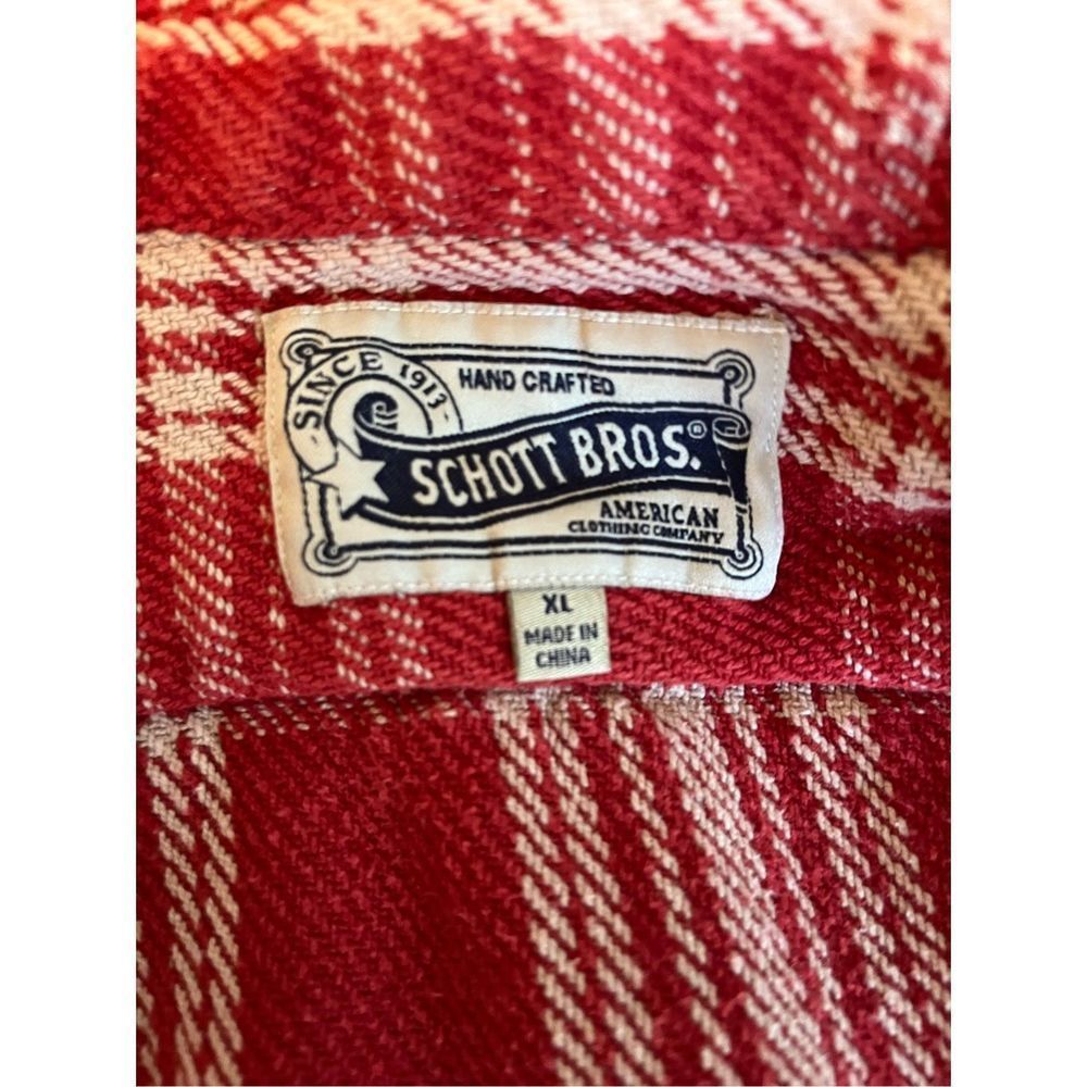 SCHOTT BROS. Vintage Red & Tan Thick Flannel Button Up - size XL - Picture 4 of 4